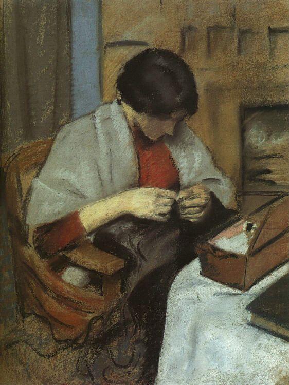 August Macke Elisabeth Gerhardt Sewing Germany oil painting art